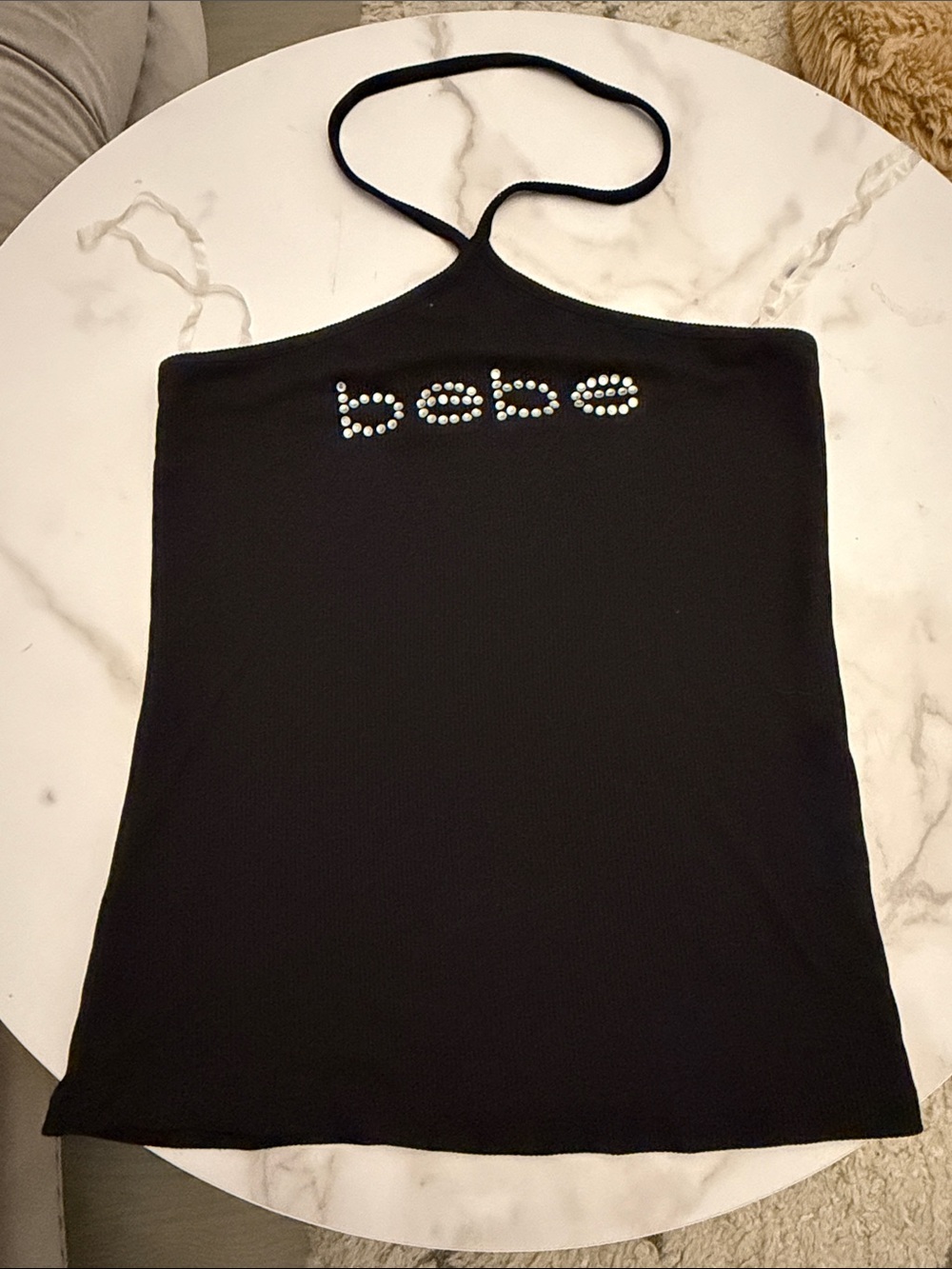 NWOT bebe Black Rhinestone Halter Camisole